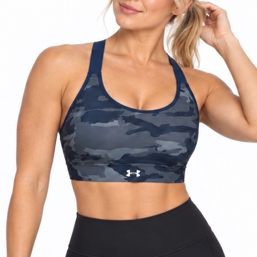 Under Armour Mid Crossback Sports Bra Navy Camo L Sporty New Activewear 110-35